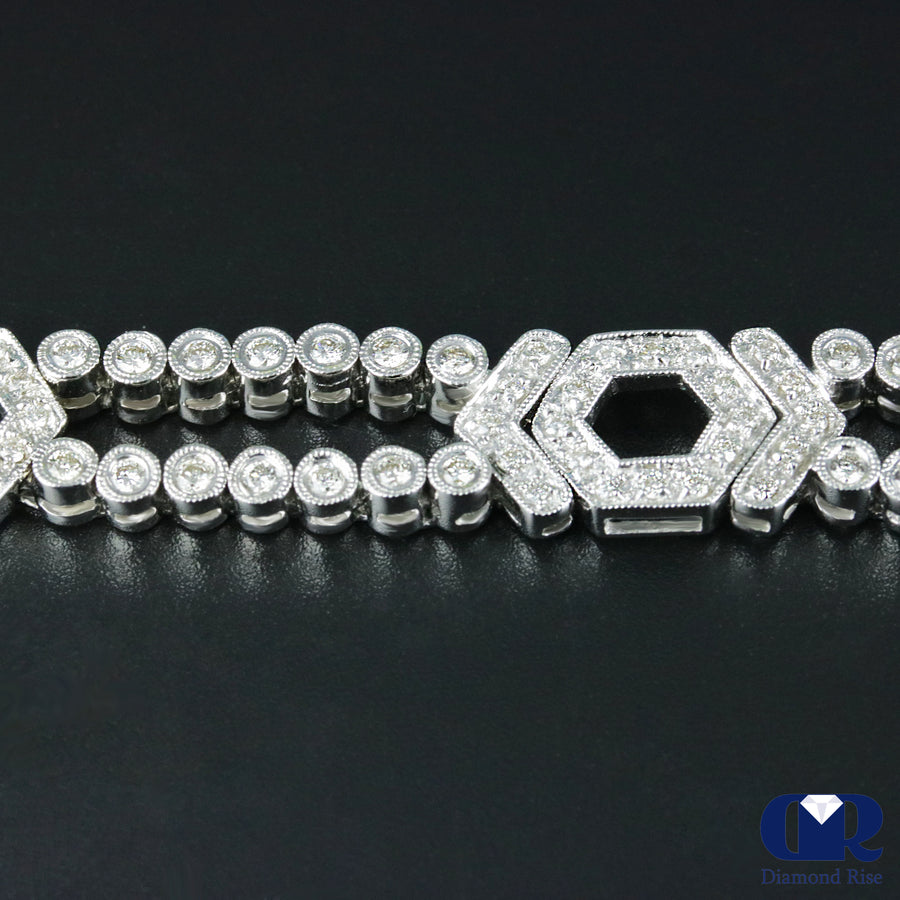 3.32 Carat Round Cut Diamond Vintage Style Bracelet In 14K Whit Gold - Diamond Rise Jewelry