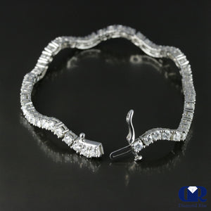 6.00 Carat Round Cut Diamond Wave Style Tennis Bracelet In 14k White Gold - Diamond Rise Jewelry