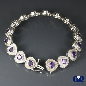 5.20 Carat Natural Amethyst Heart Shaped Bracelet 14K White Gold - Diamond Rise Jewelry