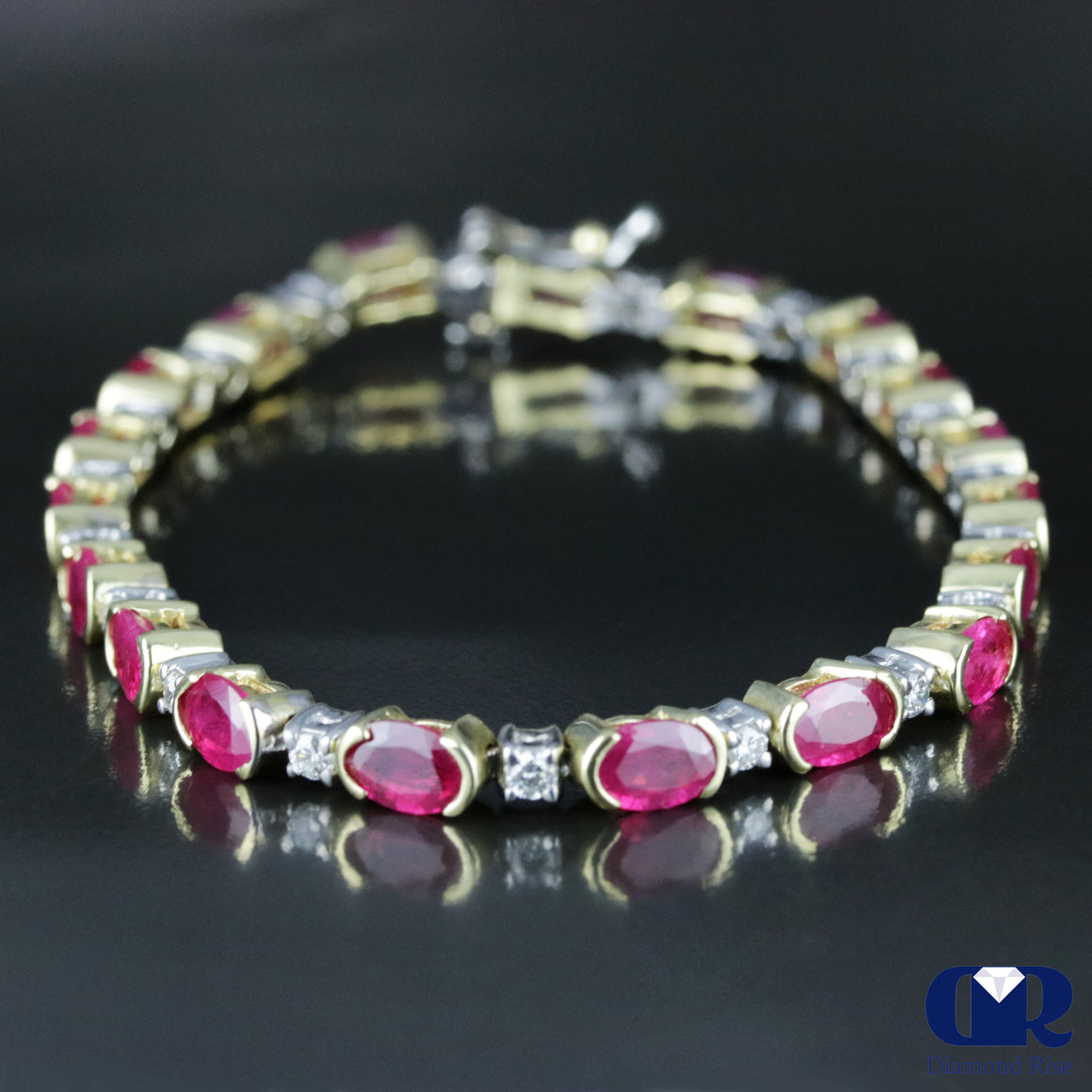 Women's 11.27 Carat Ruby & Diamond Tennis Bracelet In 14K Yellow & White Gold - Diamond Rise Jewelry