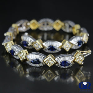 Women's 8.03 Carat Diamond & Sapphire Tennis Bracelet In 14K White & Yellow Gold - Diamond Rise Jewelry