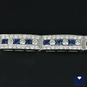 6.92 Carat Diamond & Sapphire Tennis Bracelet In 14K White Gold - Diamond Rise Jewelry