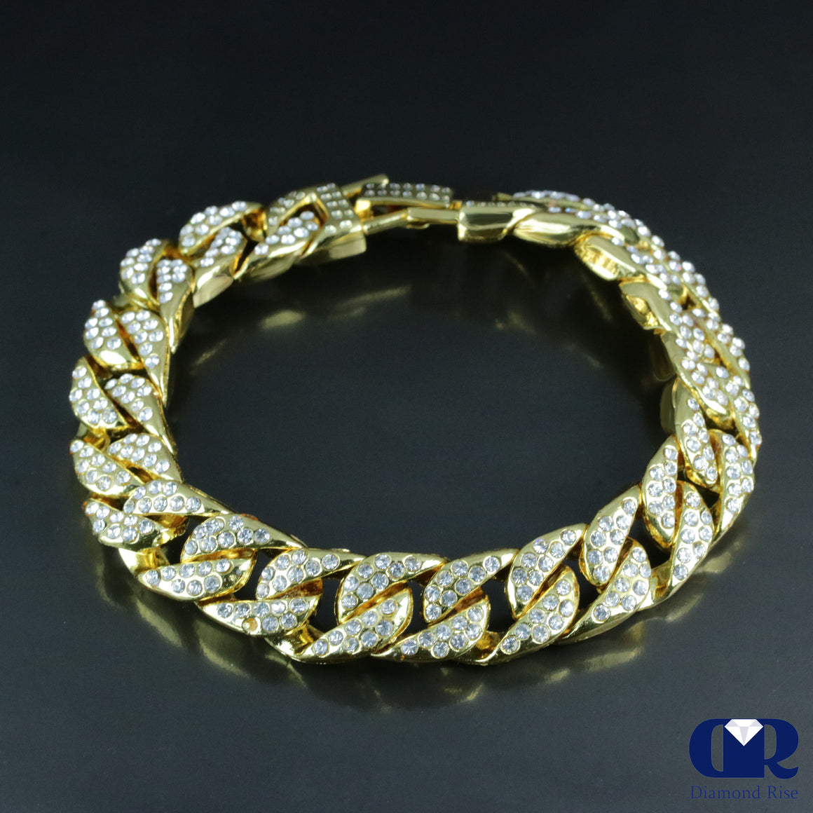 Men's Heavy 9" Double Row Diamond Cuban Chain Bracelet In 14K Gold 15mm - Diamond Rise Jewelry