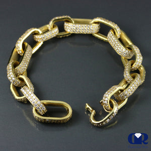 Women's 12.52 Ct. Round Cut Diamond Cube Link Bracelet In 18K Solid Heavy Yellow Gold - Diamond Rise Jewelry