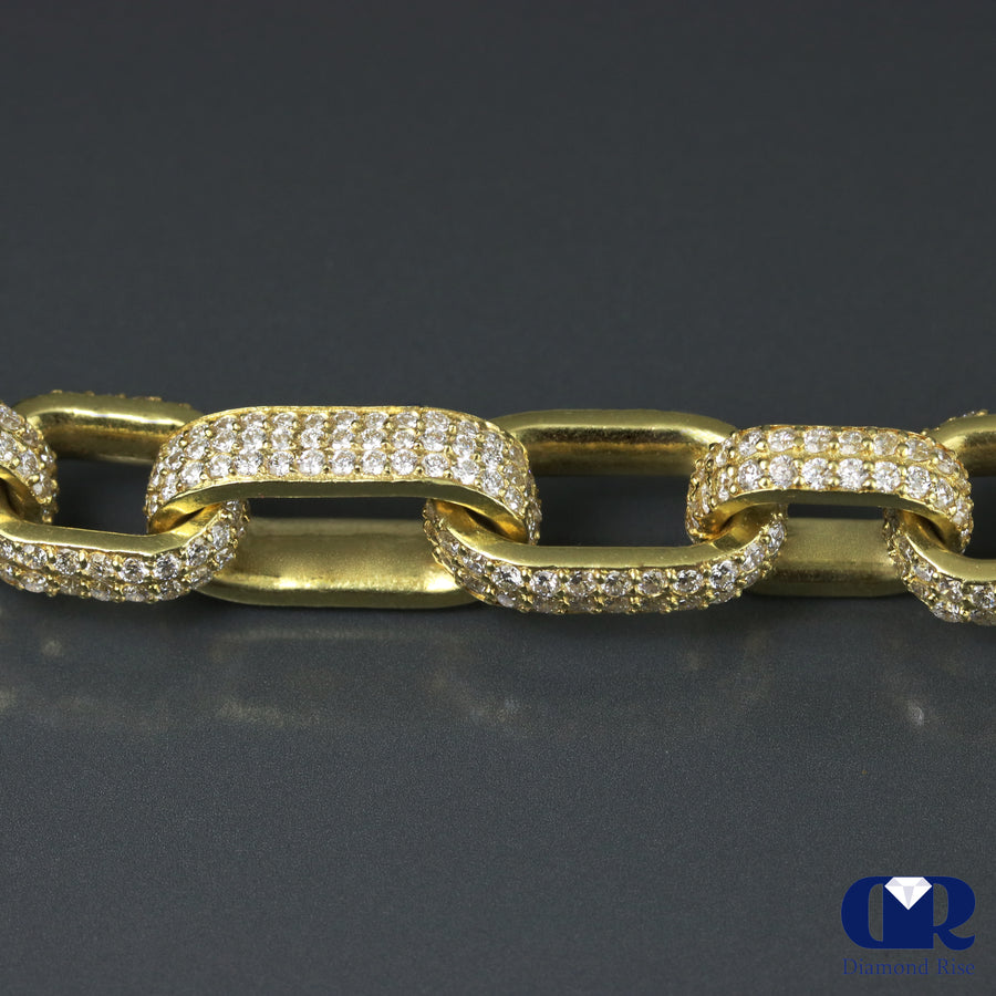 Men's 15.65 Ct. Round Cut Diamond Cube Link Bracelet In 18K Solid Heavy Yellow G - Diamond Rise Jewelry