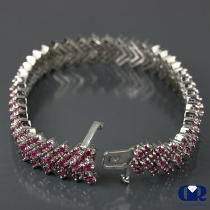 Women's Natural 9.76 Carat Ruby Bracelet In 14K White Gold - Diamond Rise Jewelry