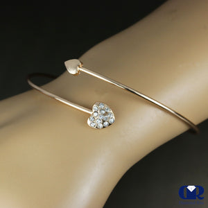 Diamonds Open Heart Shaped Bangle In 14K Solid Gold - Diamond Rise Jewelry