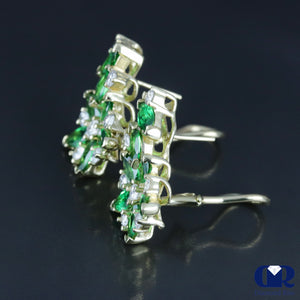 Diamond & Tsavorite Earrings In 14K Yellow Gold With Omega Back - Diamond Rise Jewelry