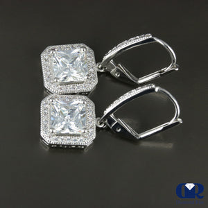 Princess Cut Diamond Drop Earrings With Lever back In 14K White Gold - Diamond Rise Jewelry