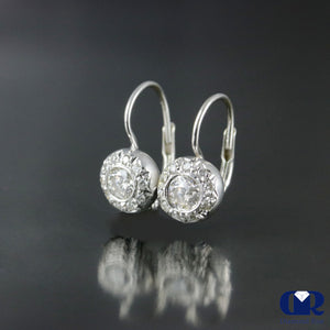 Round Cut Diamond Hoop Drop Earrings In 14K White Gold - Diamond Rise Jewelry