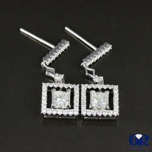 Princess Cut Diamond Drop Earrings In 18K White Gold - Diamond Rise Jewelry