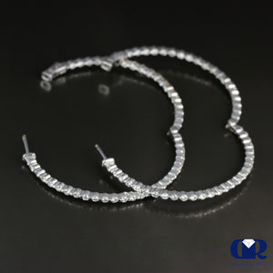 2" Diamond Inside Outside Large Hoop Earrings In 14K White Gold - Diamond Rise Jewelry