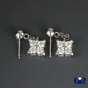 Natural 0.70 Carat 4 Diamond Drop Earrings In 14K White Gold