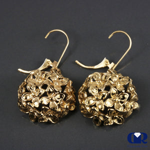 Floral Style Earrings In 14K Solid Yellow Gold With Lever Back