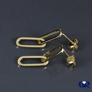 14K Yellow Gold Paperclip 2 Link Chain Dangle Drop Earrings 1"