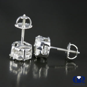 Round Cut Diamond Cluster Stud Earrings In 14K White Gold With Screw Back - Diamond Rise Jewelry