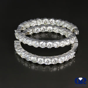 8.85 Carat Diamond Inside Outside Hoop Earrings 14K White Gold 1 1/2" - Diamond Rise Jewelry