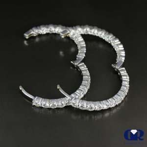 8.85 Carat Diamond Inside Outside Hoop Earrings 14K White Gold 1 1/2" - Diamond Rise Jewelry