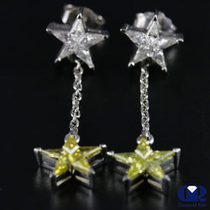 Dangle Star Shaped Diamond Drop Earrings In 14K White Gold - Diamond Rise Jewelry