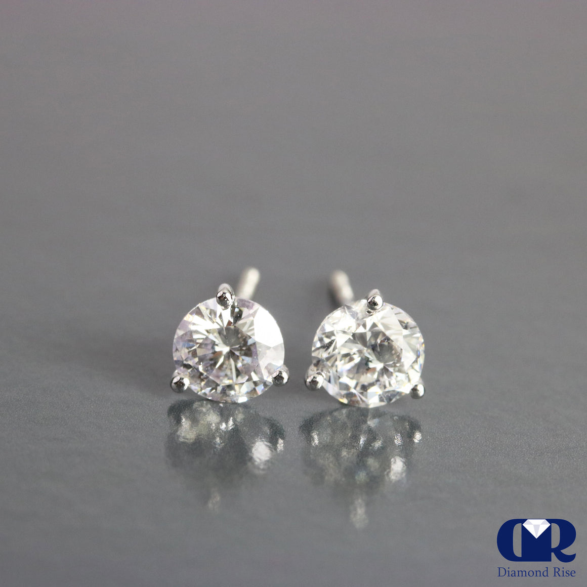 1.00 Ct Round Cut Diamond Martini Stud Earrings In 14K Gold - Diamond Rise Jewelry
