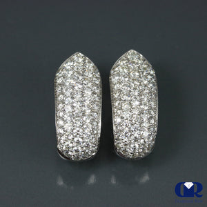 Women's 3.00 Carat Round Cut Diamond Huggie Hoop Earrings In 18K White Gold - Diamond Rise Jewelry