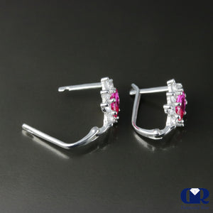 1.28 Ct Marquise Ruby & Diamond Earrings 14K White Gold With Lever back - Diamond Rise Jewelry