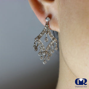 Women's Round Cut Diamond Dangle Drop Earrings In 18K White Gold - Diamond Rise Jewelry