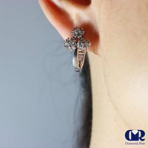 0.87 Carat Diamond Floral Huggie Hood Earrings In 14K White Gold - Diamond Rise Jewelry