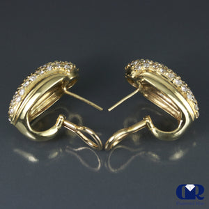 2.80 Ct Diamond Hoop Huggie Earrings In 18K Gold With Omega Back - Diamond Rise Jewelry