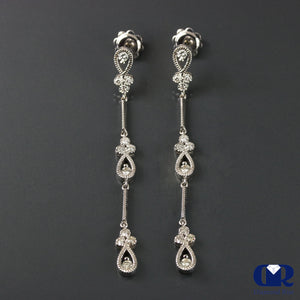 Diamond Drop Earrings 2 1/4" Extra Long In 14K Gold With Post - Diamond Rise Jewelry