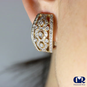 1.15 Carat Round Cut Diamond Earrings In 14K Yellow Gold With Omega Back - Diamond Rise Jewelry
