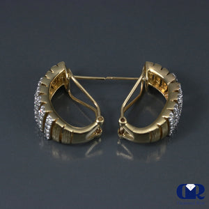 1.25 Carat Round Cu Diamond Half Hoop Earrings In 14K Gold With Omega Back - Diamond Rise Jewelry