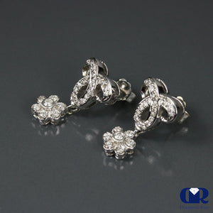 Round Cut Diamond Drop Earrings In 14K White Gold - Diamond Rise Jewelry