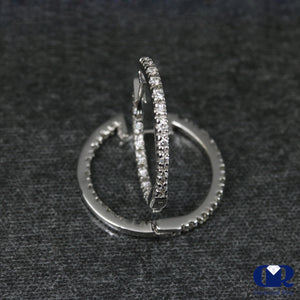 0.70 Carat Round Cut Diamond Inside-Out Hoop Earrings In 14K White Gold - Diamond Rise Jewelry