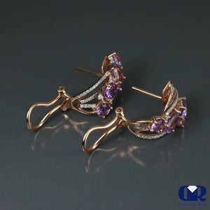 Natural Amethyst & Diamond Earrings In 14K Rose Gold With Omega Back - Diamond Rise Jewelry