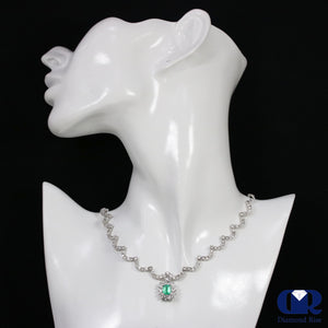 Columbia Emerald & Diamond Drop Pendant Necklace In 18K White Gold - Diamond Rise Jewelry