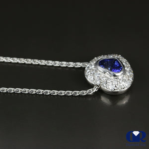 Heart Shaped Sapphire & Diamond Pendant Necklace In 14K White Gold - Diamond Rise Jewelry