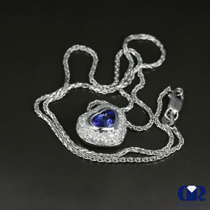 Heart Shaped Sapphire & Diamond Pendant Necklace In 14K White Gold - Diamond Rise Jewelry