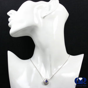 Heart Shaped Sapphire & Diamond Pendant Necklace In 14K White Gold - Diamond Rise Jewelry