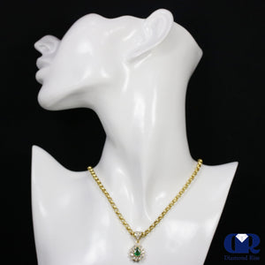 Pear Shaped Emerald & Diamond Drop Pendant Necklace In 14K Yellow Gold - Diamond Rise Jewelry