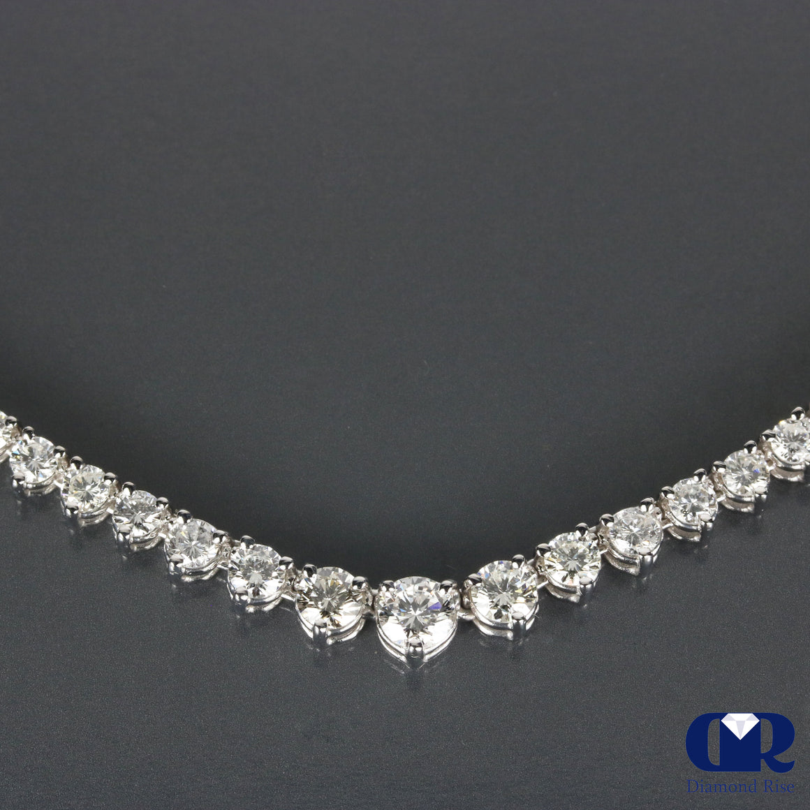 Natural 7.76 Carat Diamond Graduated Tennis Necklace 14K White Gold 16.5"