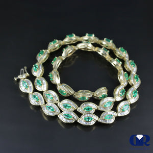 Marquise Emerald & Diamond Necklace In 14K Yellow Gold 16" - Diamond Rise Jewelry