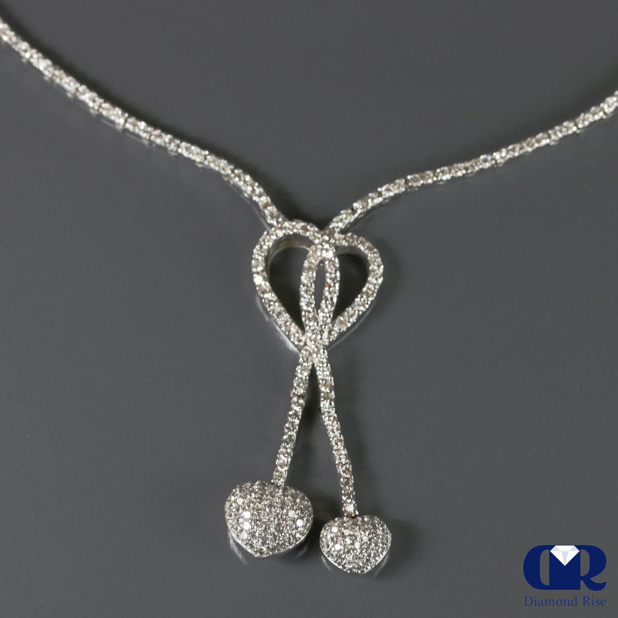 3.25 Ct Diamond Heart Shaped Necklace In 18K White With 16" - Diamond Rise Jewelry