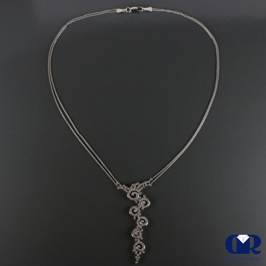 Diamond Necklace In 18K White Gold With Double Row 15" Cable Chain - Diamond Rise Jewelry