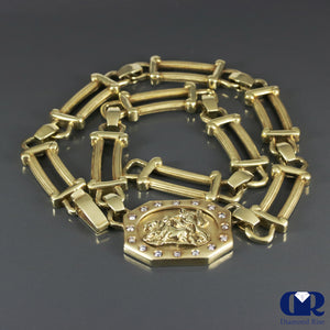 Diamond Roman Coin Style Heavy Necklace In 14K Gold 17" - Diamond Rise Jewelry
