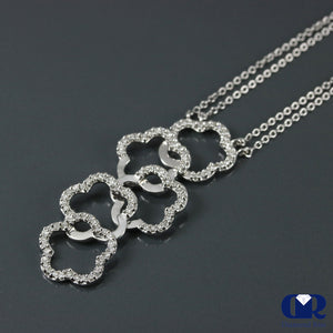 Diamond Plum Blossom Shaped Necklace In 18K White Gold With Double Cable Chain 17" - Diamond Rise Jewelry