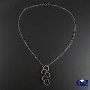 Diamond Plum Blossom Shaped Necklace In 18K White Gold With Double Cable Chain 17" - Diamond Rise Jewelry