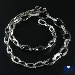 White & Black Diamond Large Cable Chain Necklace In 14K White Gold 18" - Diamond Rise Jewelry