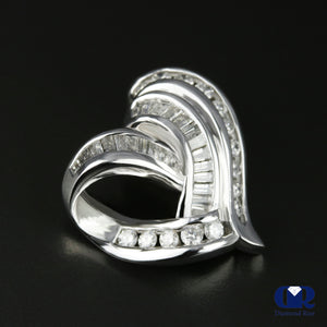 Women's Round & Baguette Diamond Heart Shaped Slide Pendant In 14K White Gold - Diamond Rise Jewelry