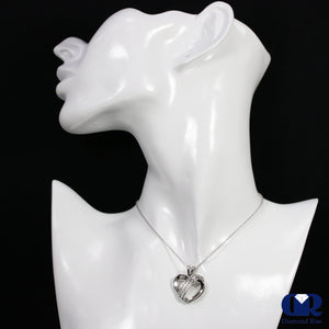 Women's Round Diamond double Row Pendant Necklace 14K White Gold With 16" Chain - Diamond Rise Jewelry